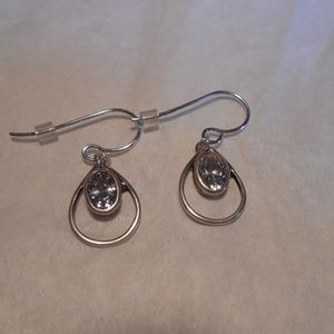 Oxidized Oval CZ Earrings Pear Shaped